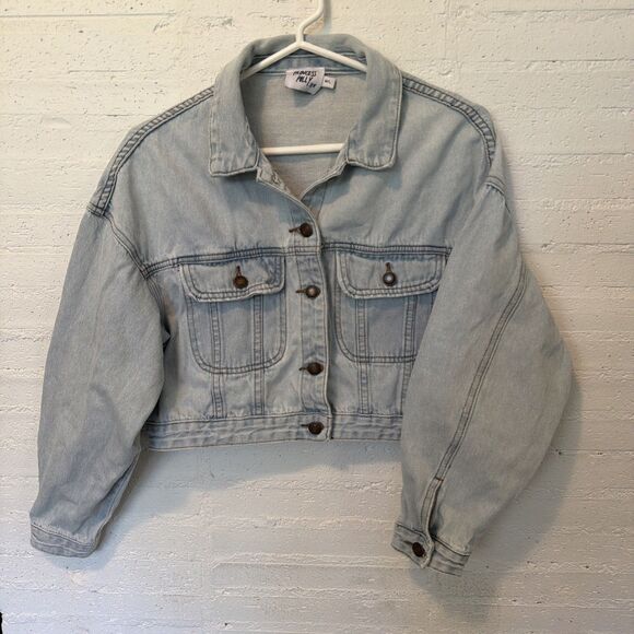 Princess  Polly Cropped Light Wash Denim Jacket Y2K 90s M/L Vintage Style - Picture 1 of 4